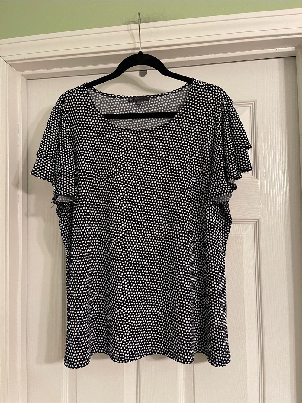 Adrianna Papell Flutter Sleeve Polka Dot Blouse-Sz 1X